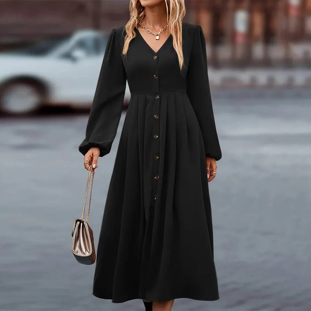 Olivia | Women's Maxi Dress With Long Sleeves And Contrast Buttons | Elegant