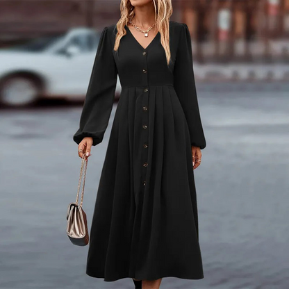 Olivia | Women's Maxi Dress With Long Sleeves And Contrast Buttons | Elegant