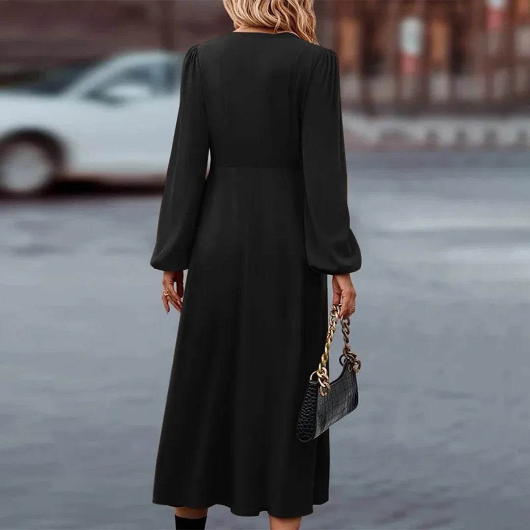 Olivia | Women's Maxi Dress With Long Sleeves And Contrast Buttons | Elegant