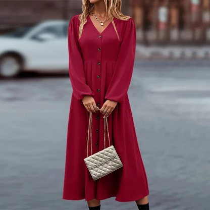 Olivia | Women's Maxi Dress With Long Sleeves And Contrast Buttons | Elegant