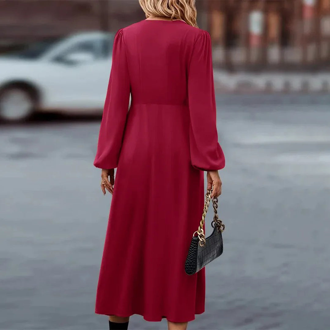 Olivia | Women's Maxi Dress With Long Sleeves And Contrast Buttons | Elegant
