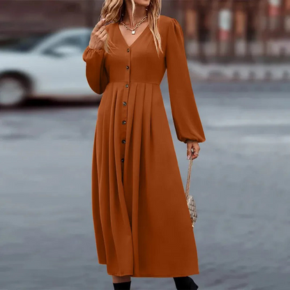 Olivia | Women's Maxi Dress With Long Sleeves And Contrast Buttons | Elegant