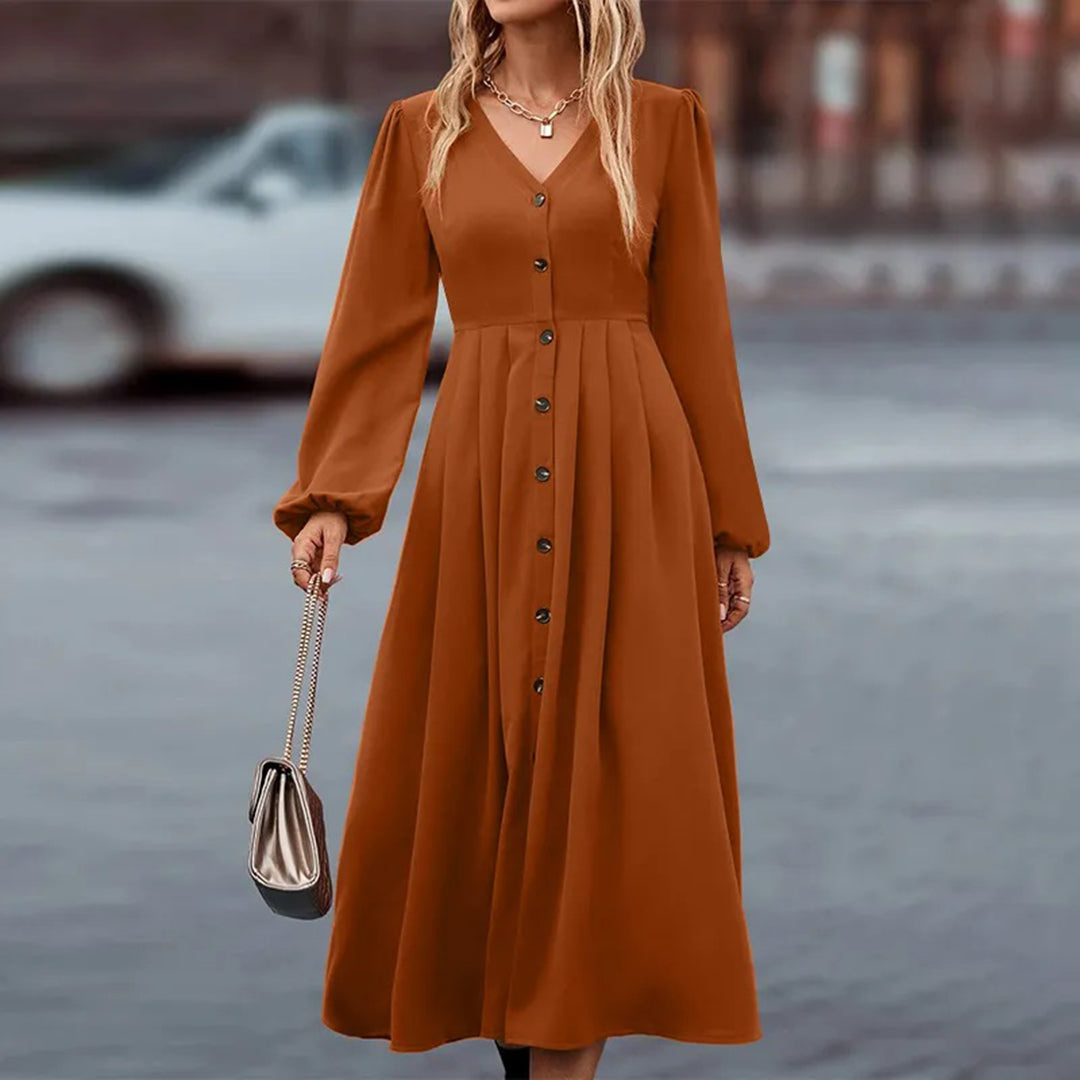 Olivia | Women's Maxi Dress With Long Sleeves And Contrast Buttons | Elegant