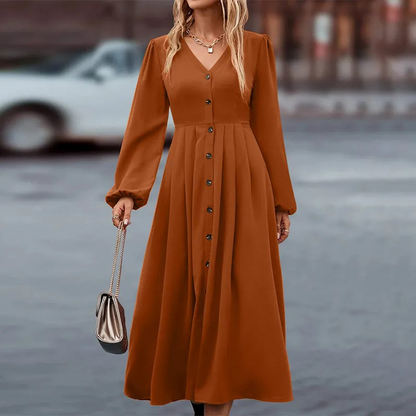 Olivia | Women's Maxi Dress With Long Sleeves And Contrast Buttons | Elegant