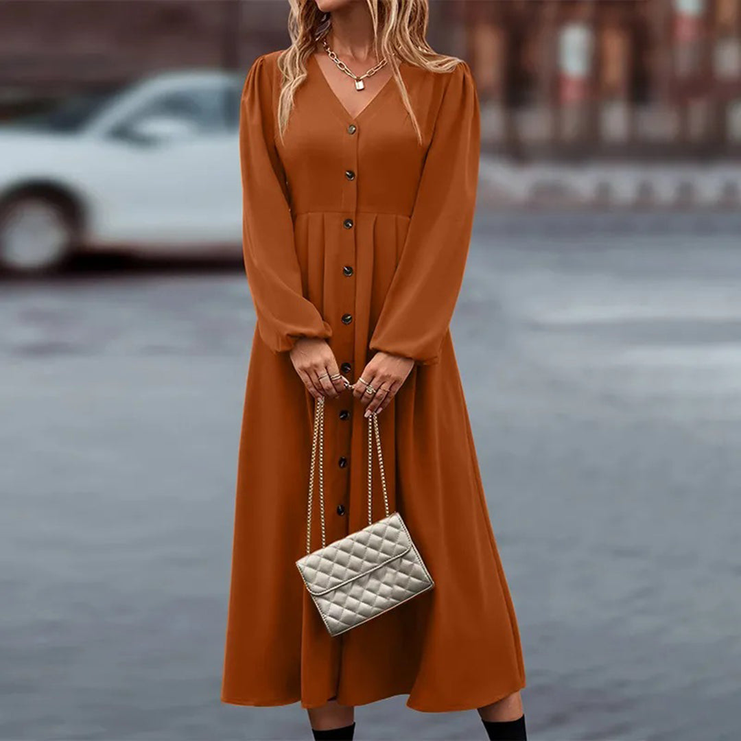 Olivia | Women's Maxi Dress With Long Sleeves And Contrast Buttons | Elegant