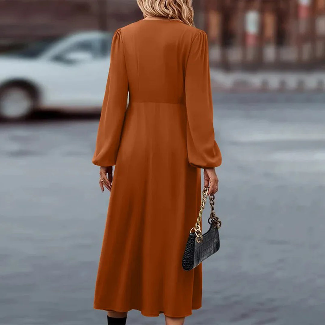 Olivia | Women's Maxi Dress With Long Sleeves And Contrast Buttons | Elegant