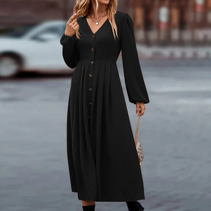 Olivia | Women's Maxi Dress With Long Sleeves And Contrast Buttons | Elegant