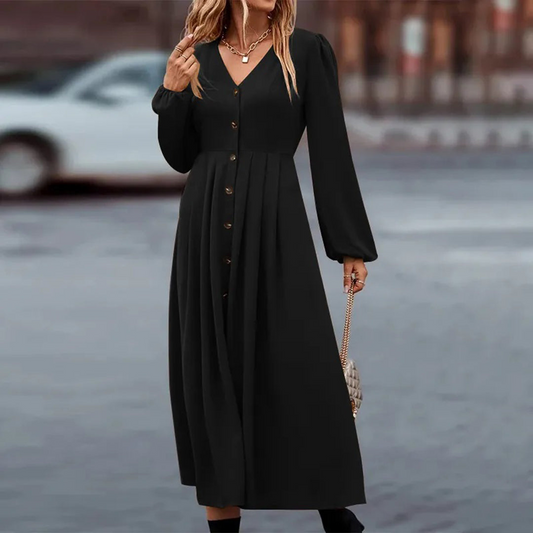 Olivia | Women's Maxi Dress With Long Sleeves And Contrast Buttons | Elegant