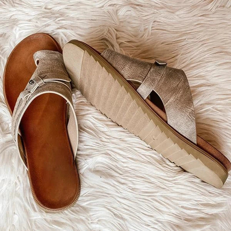 Women's Flat Toe Ring Sandals Slip-On Boho Summer Slides