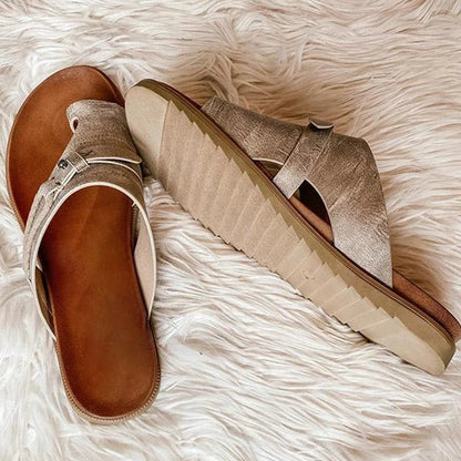 Women's Flat Toe Ring Sandals Slip-On Boho Summer Slides