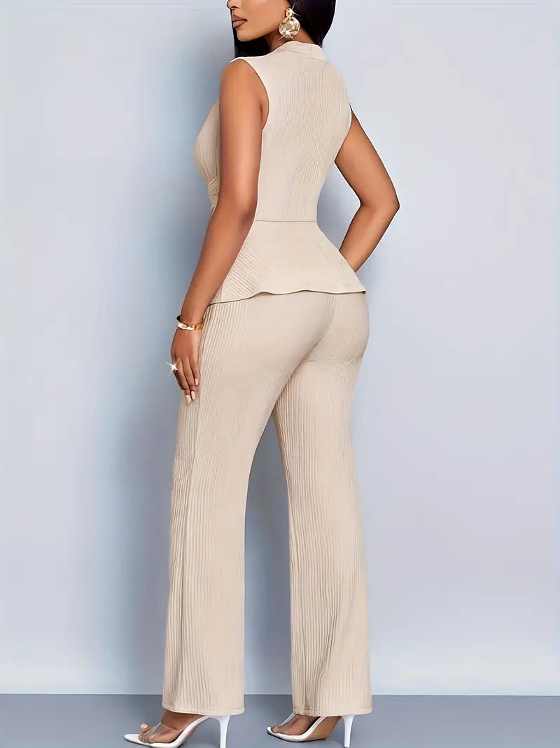 Women Spring Pleated Peplum Pants Set