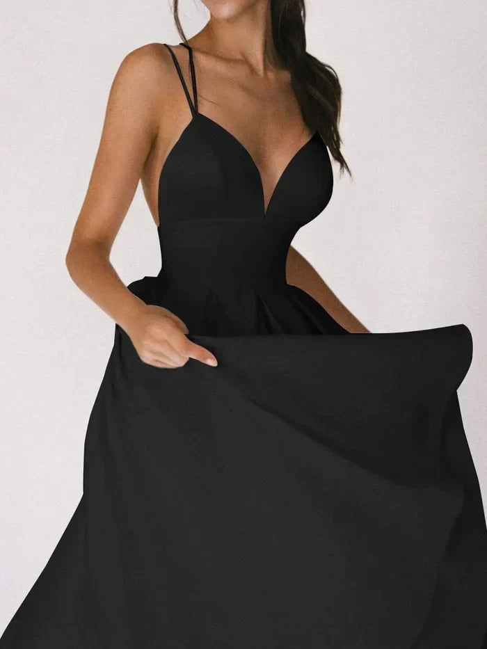 Women's Smooth V-Neck Mini Dress | Elegant Strappy Summer Cocktail Dress-Mykonostore-Mykonostore