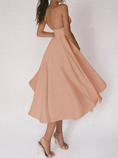 Women's Smooth V-Neck Mini Dress | Elegant Strappy Summer Cocktail Dress-Mykonostore-Mykonostore