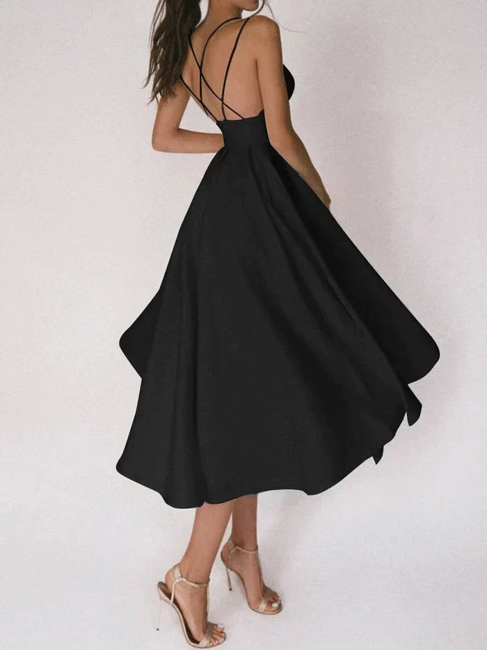 Women's Smooth V-Neck Mini Dress | Elegant Strappy Summer Cocktail Dress-Mykonostore-Black-S-Mykonostore