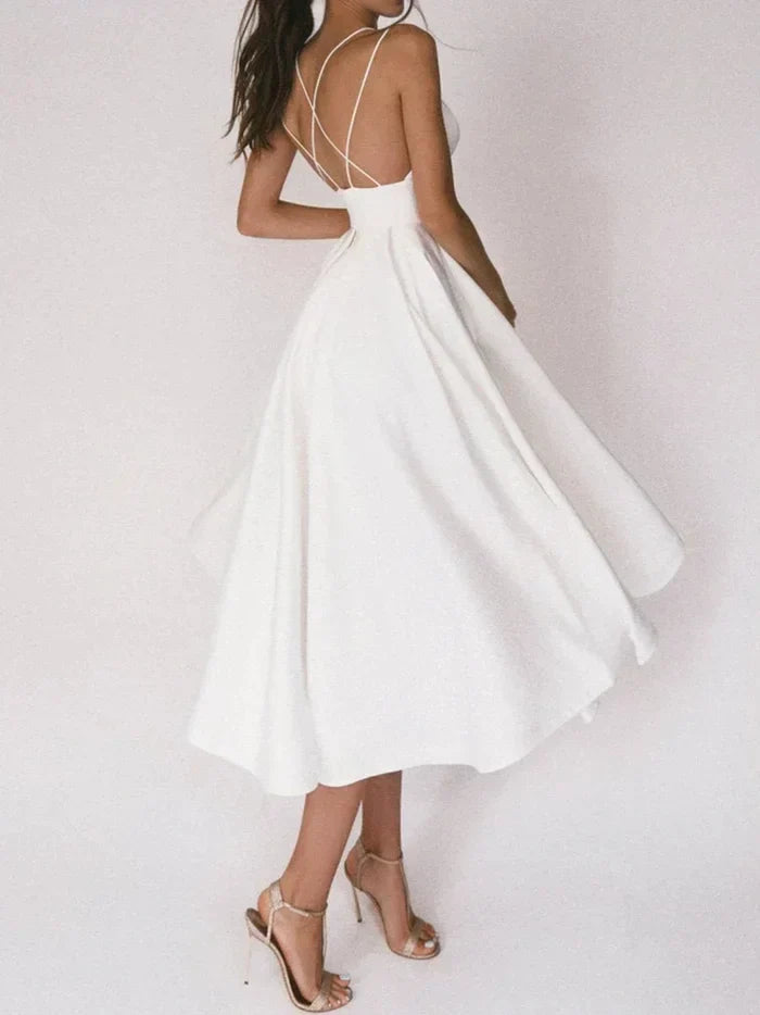 Women's Smooth V-Neck Mini Dress | Elegant Strappy Summer Cocktail Dress-Mykonostore-White-S-Mykonostore