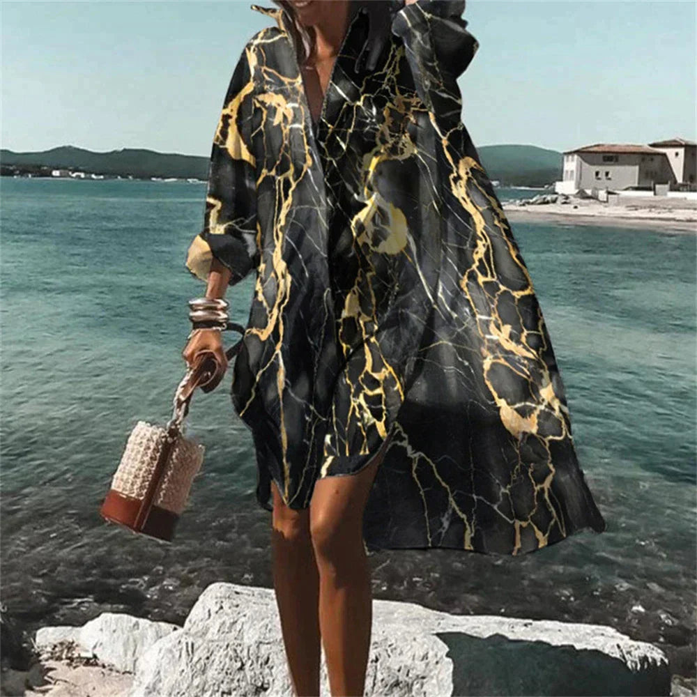 Women's Soft Fabric Beach Cover Up | Vibrant Knee-Length Summer Dress-Mykonostore-Black-S-Mykonostore