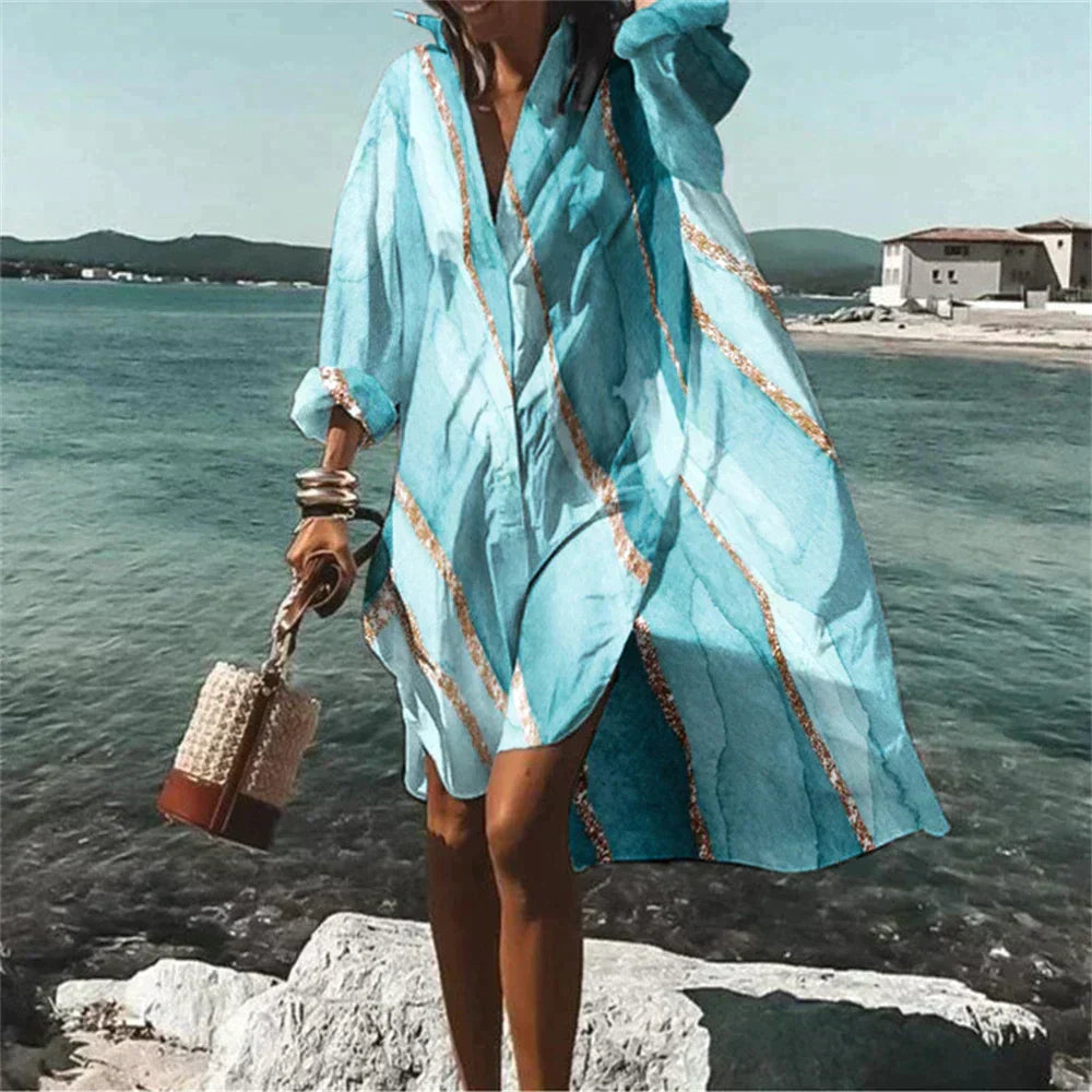 Women's Soft Fabric Beach Cover Up | Vibrant Knee-Length Summer Dress-Mykonostore-Light Blue-S-Mykonostore