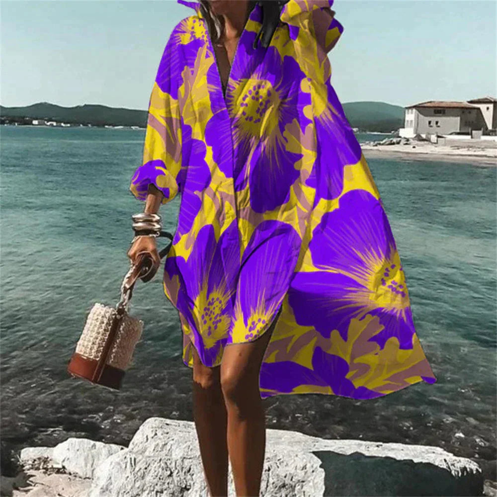 Women's Soft Fabric Beach Cover Up | Vibrant Knee-Length Summer Dress-Mykonostore-Purple-S-Mykonostore