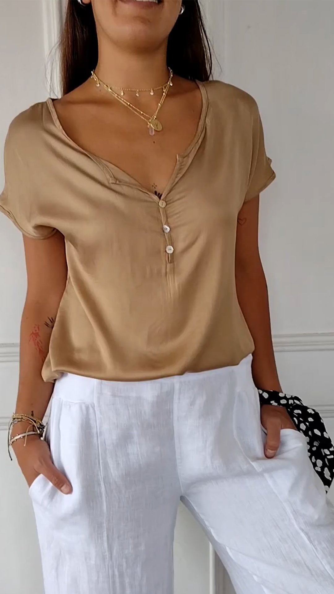 Women's Soft Touch V-Neck T-Shirt | Relaxed Fit Everyday Top-Mykonostore-Brown-S-Mykonostore