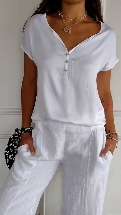 Women's Soft Touch V-Neck T-Shirt | Relaxed Fit Everyday Top-Mykonostore-White-S-Mykonostore