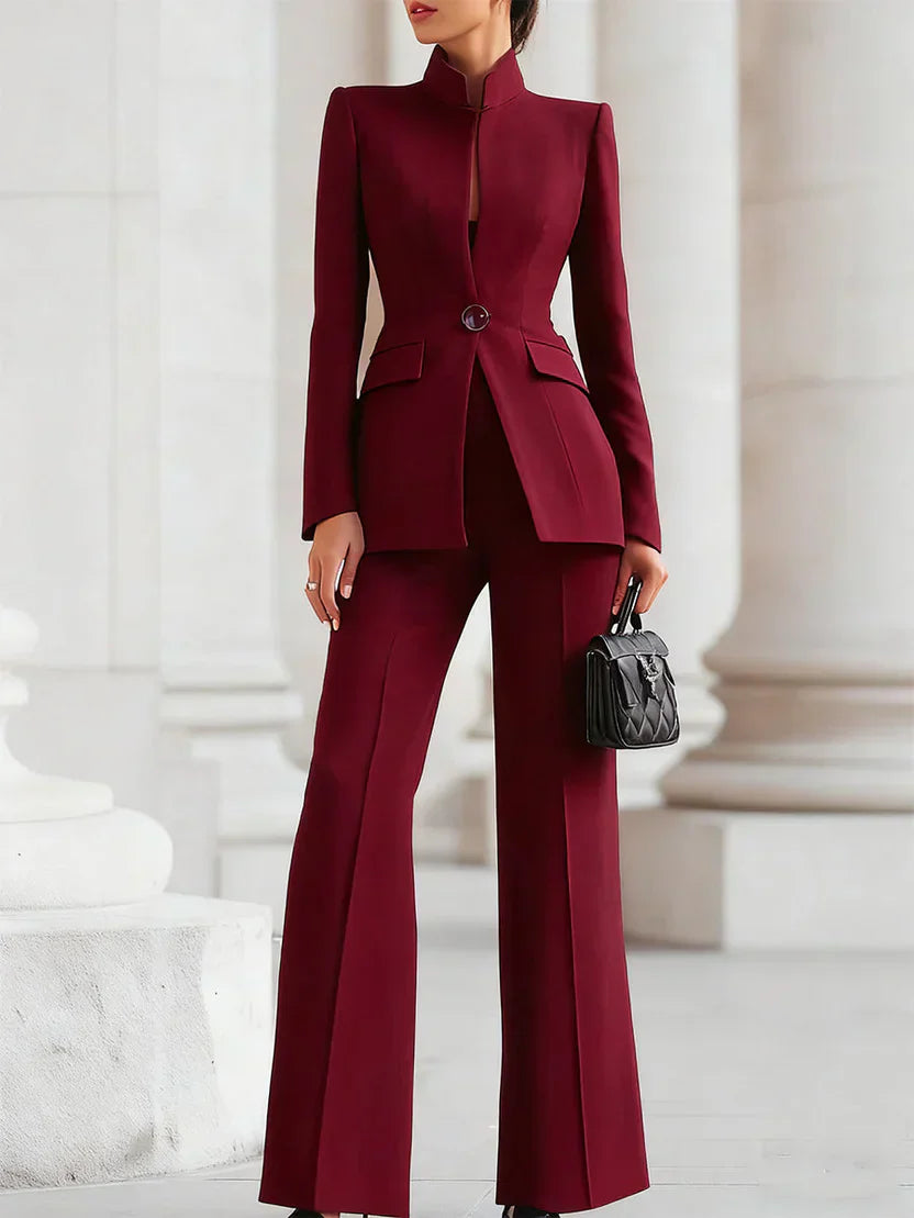 Women's Two-Piece Suit Set Longline Blazer & Flare Trousers
