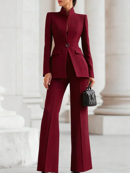 Women's Two-Piece Suit Set Longline Blazer & Flare Trousers