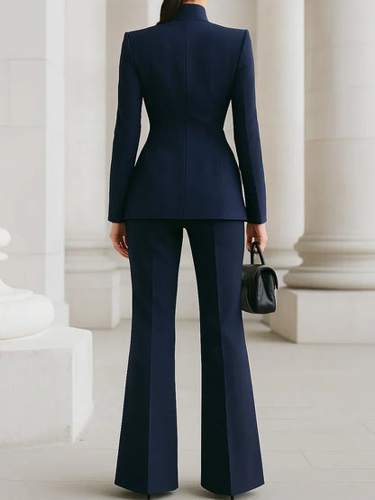 Women's Two-Piece Suit Set Longline Blazer & Flare Trousers