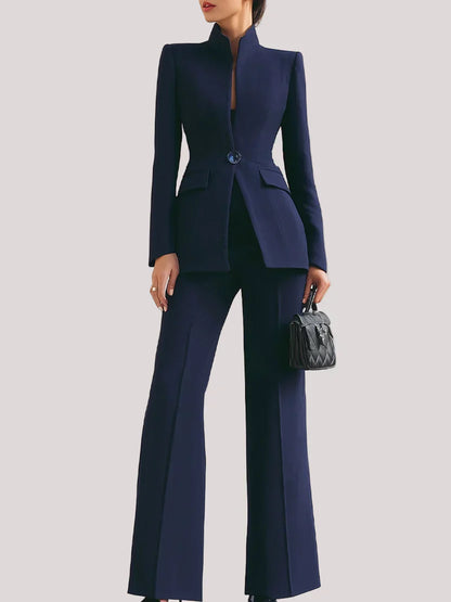 Women's Two-Piece Suit Set Longline Blazer & Flare Trousers