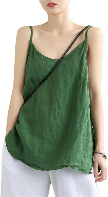 Linen Cami Women's V-Neck Loose Sleeveless Vest Top