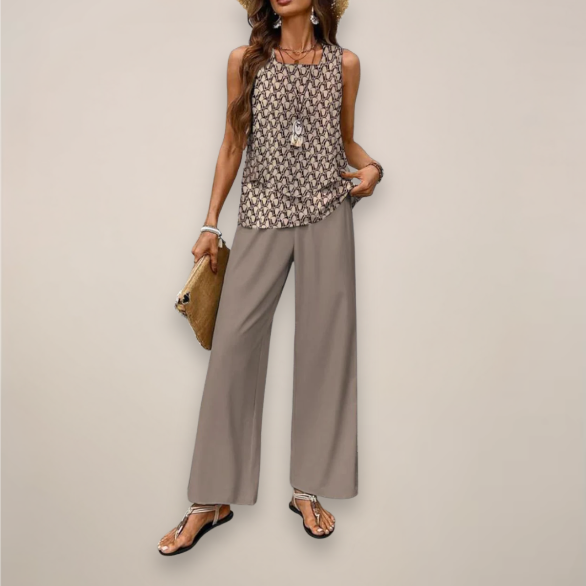 Women Spring Printed Wide-Leg Set
