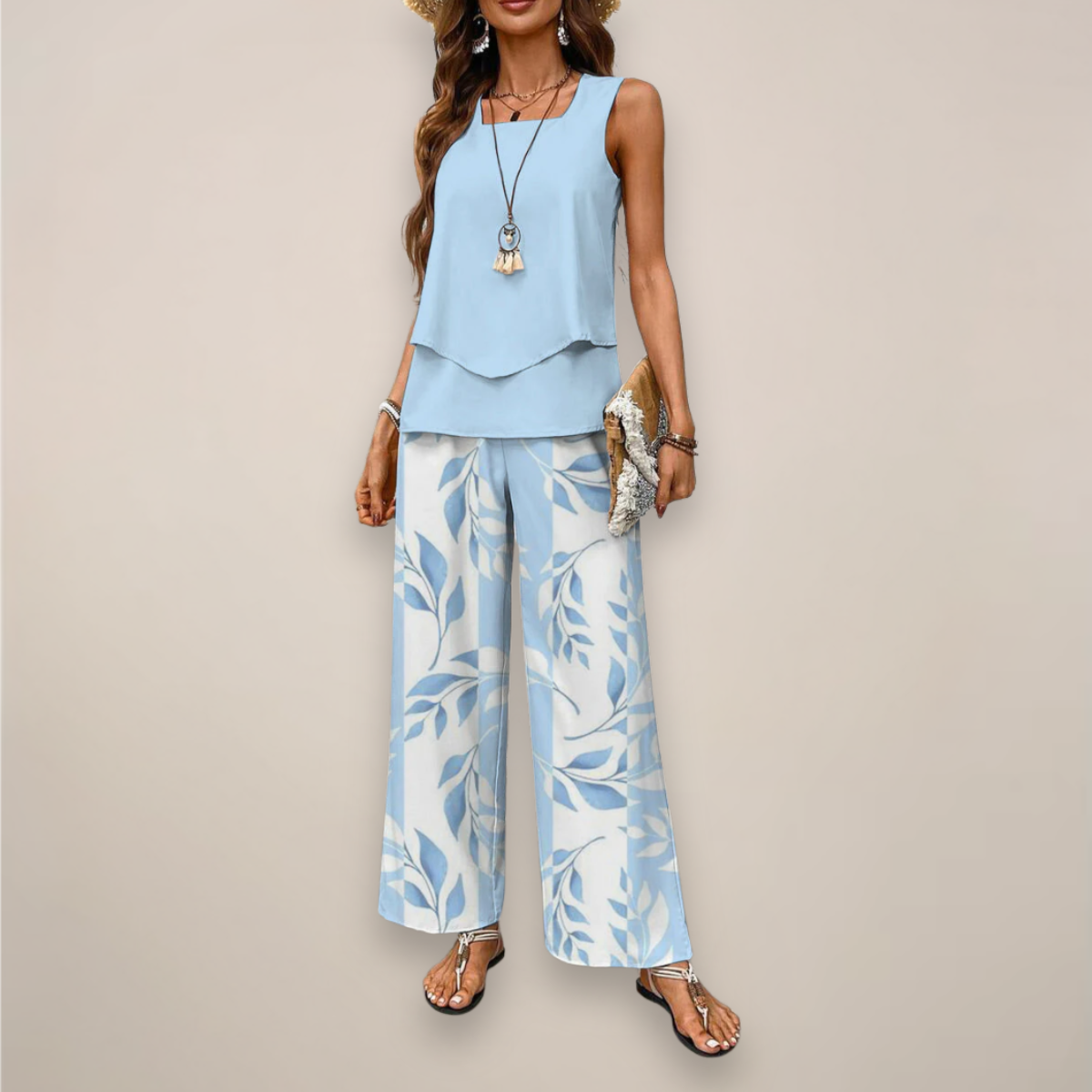 Women Spring Printed Wide-Leg Set