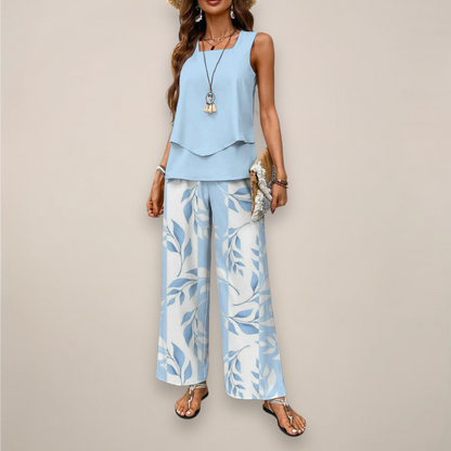 Women Spring Printed Wide-Leg Set