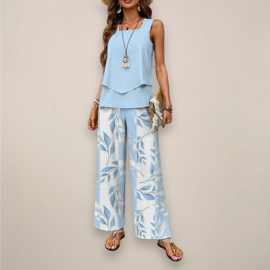 Women Spring Printed Wide-Leg Set