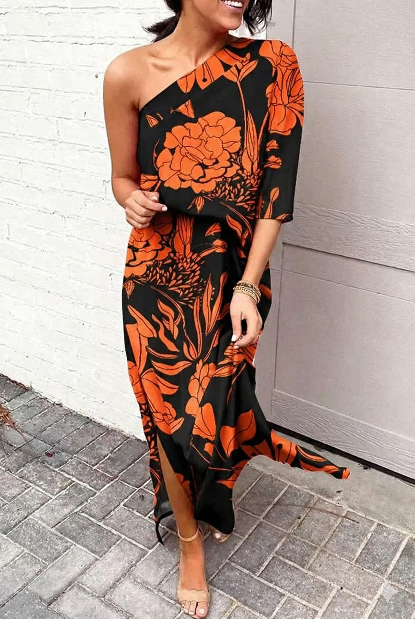 Women's Wedding Guest Dress One Sleeve Floral | Evening