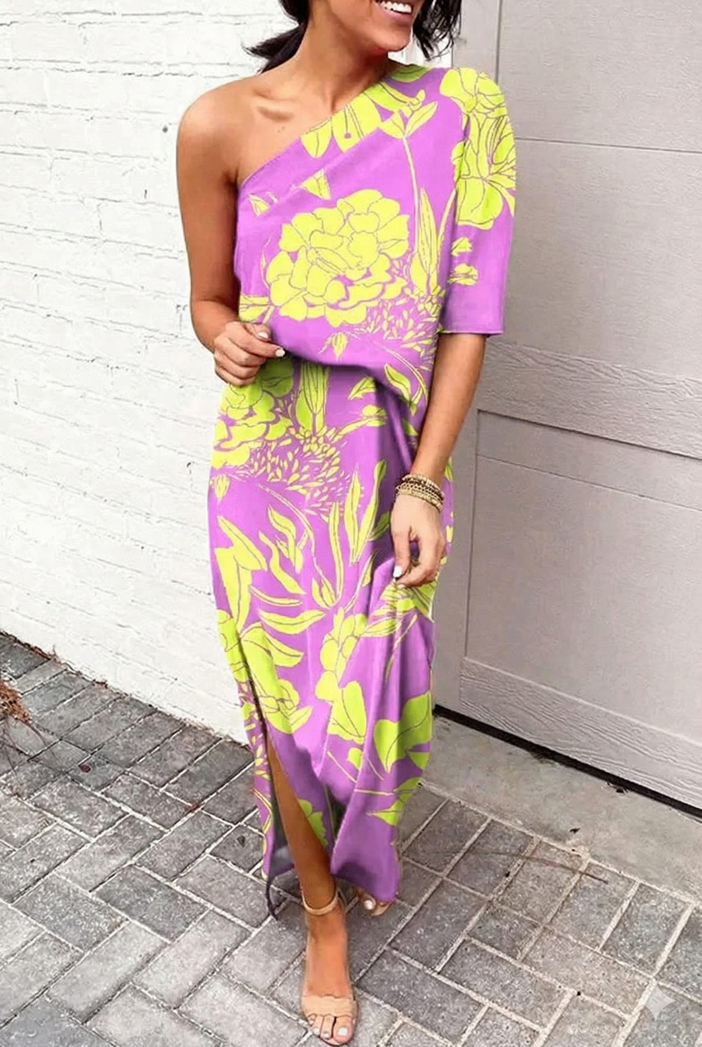 Women's Wedding Guest Dress One Sleeve Floral | Evening