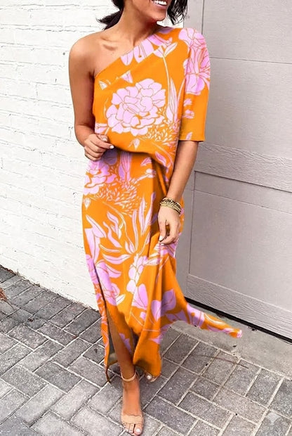 Women's Wedding Guest Dress One Sleeve Floral | Evening