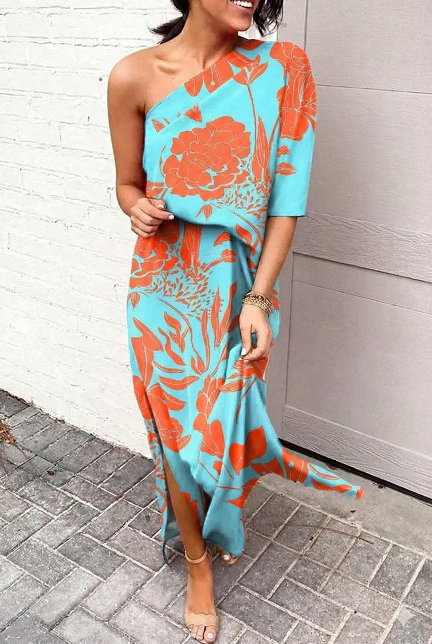 Women's Wedding Guest Dress One Sleeve Floral | Evening