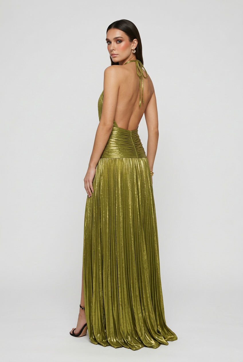 Women's Olive Green Maxi Dress - View 2 | Vanda Liamo