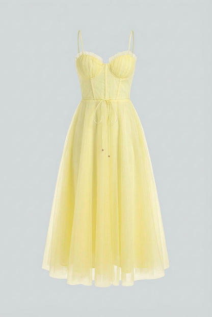 Women's Yellow Formal Midi Dress