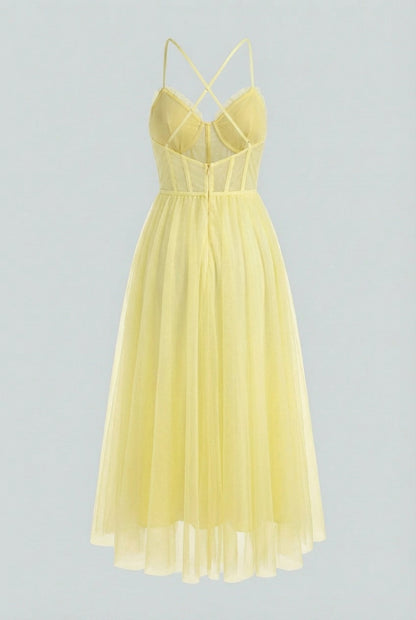 Women's Yellow Formal Midi Dress