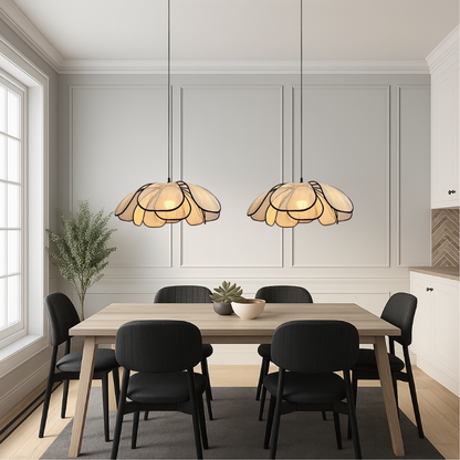 Wood Petal Pendant Light with Layered Shade