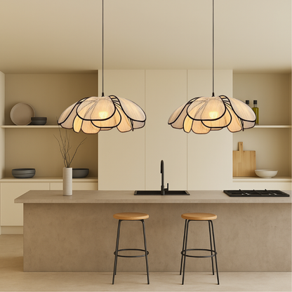 Wood Petal Pendant Light with Layered Shade