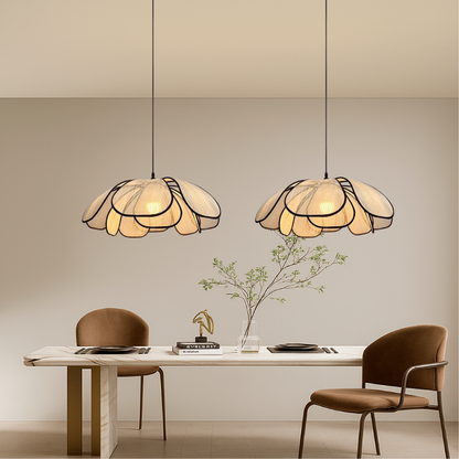 Wood Petal Pendant Light with Layered Shade