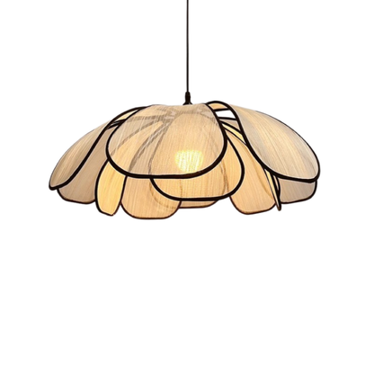 Wood Petal Pendant Light with Layered Shade