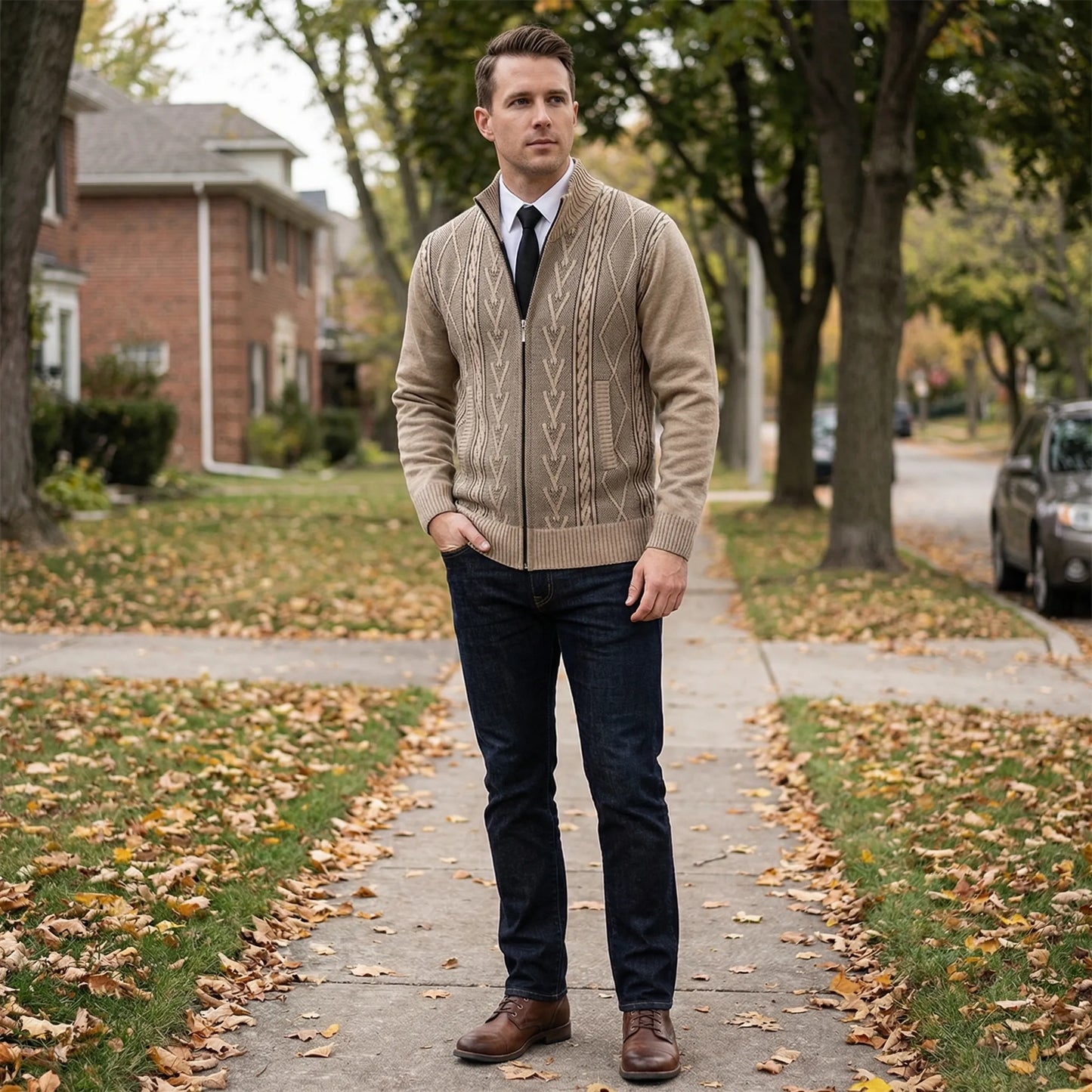 Wyndmore - Zip-Up Knitted Cardigan Coat For Men  Casual Everyday Layering