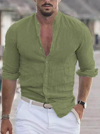 Reiner | Linen Mandarin Collar Button Shirt