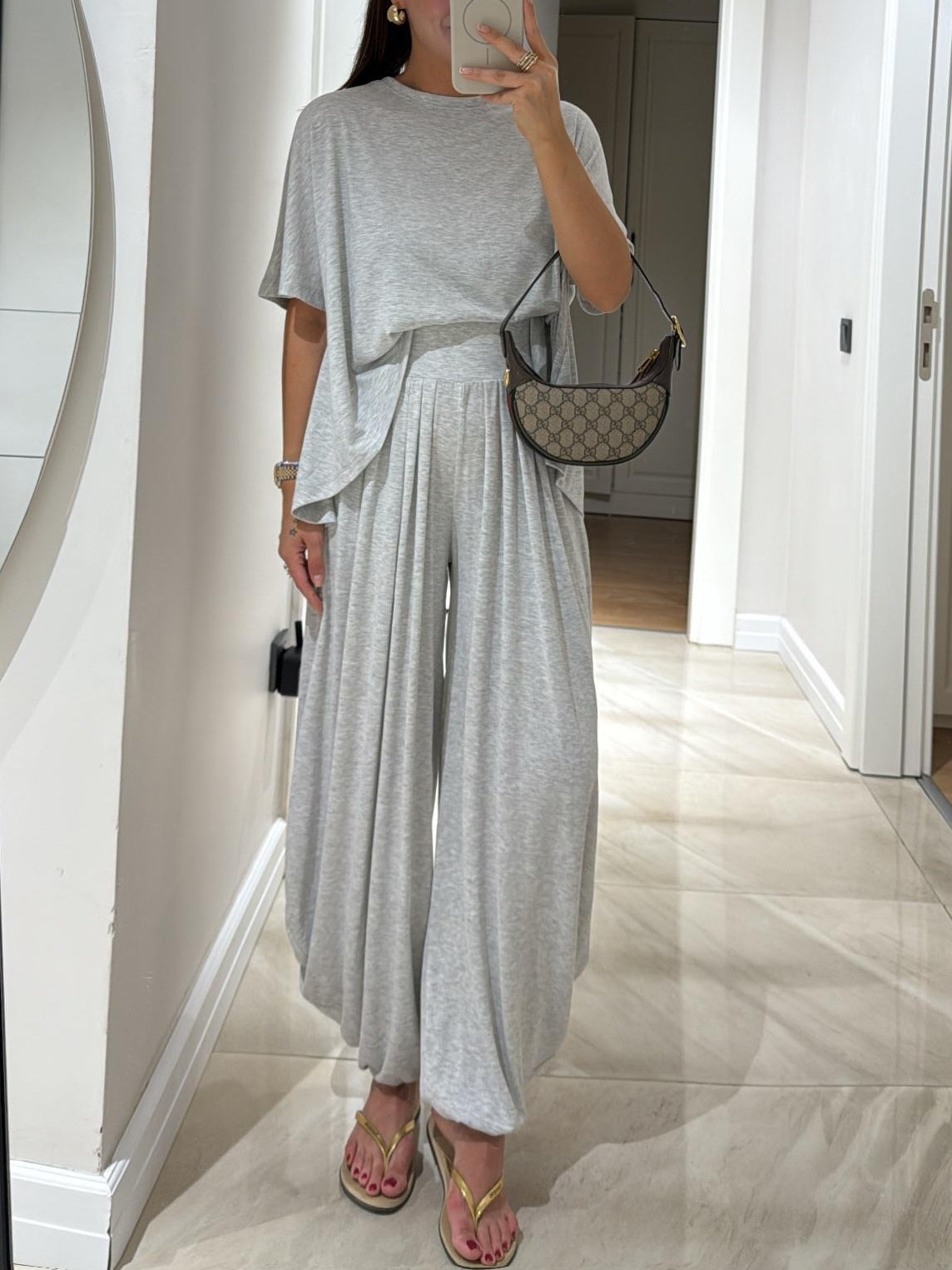 Casual Top & Wide-Leg Pants Set