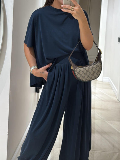 Casual Top & Wide-Leg Pants Set