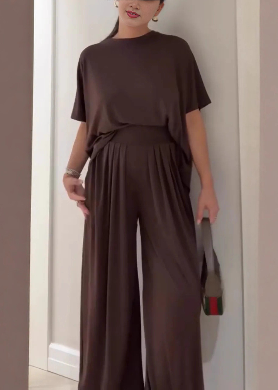 Casual Top & Wide-Leg Pants Set