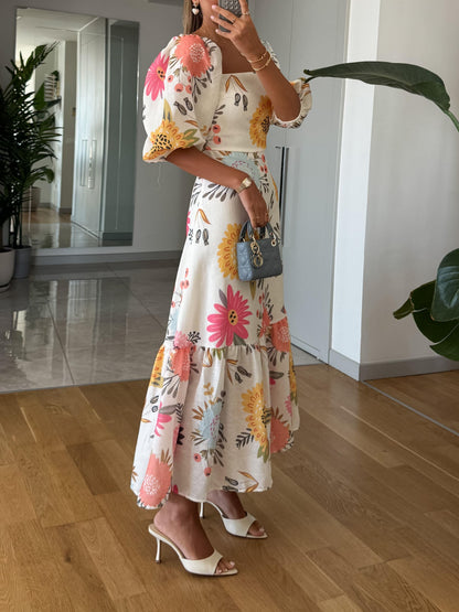 CAMILLE – ELEGANT BLOOM PUFF-SLEEVE DRESS